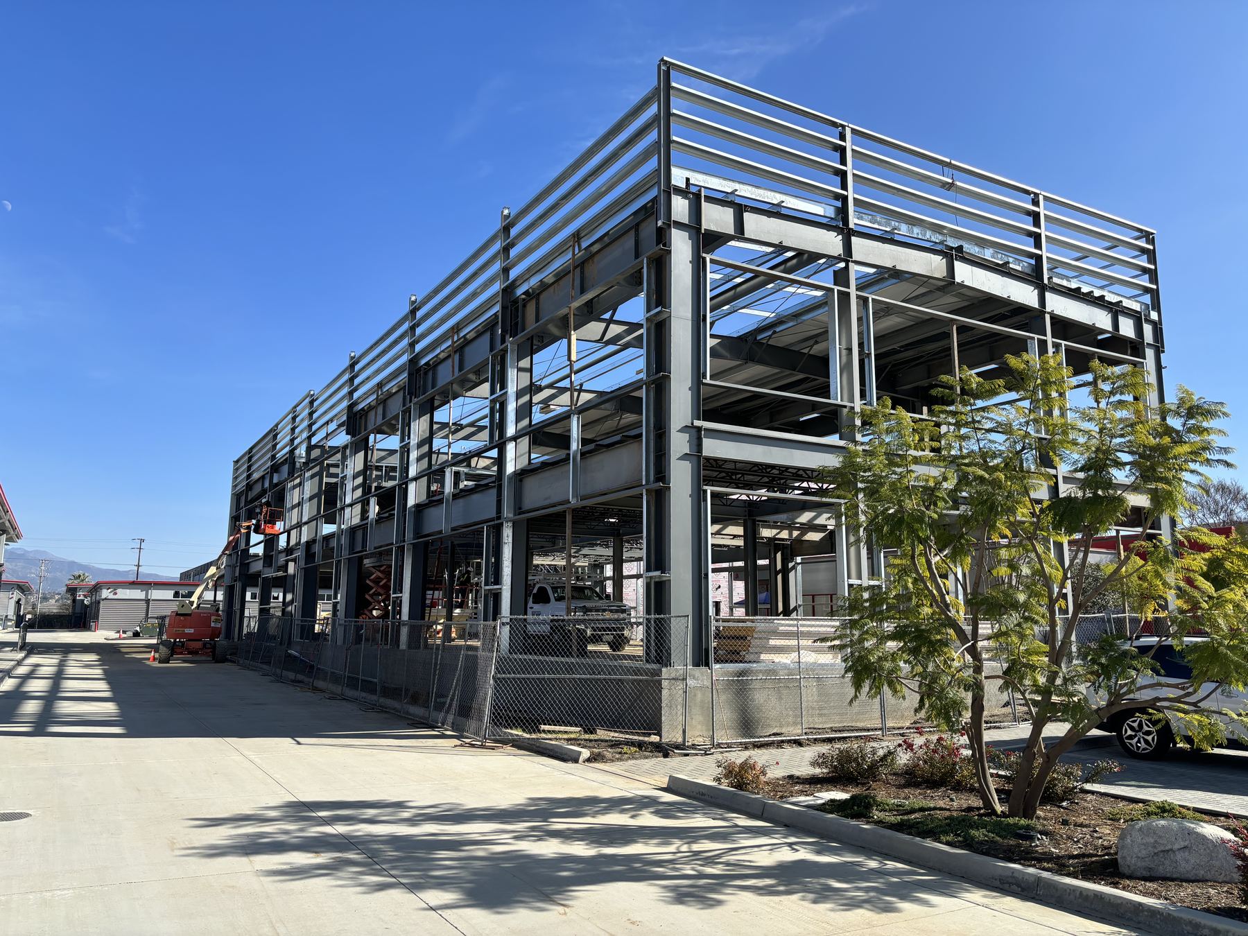 Composite floor decking at an upper-level construction site